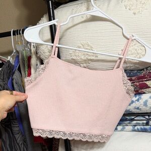 Forever 21 Blush Lace Trim Crop Top